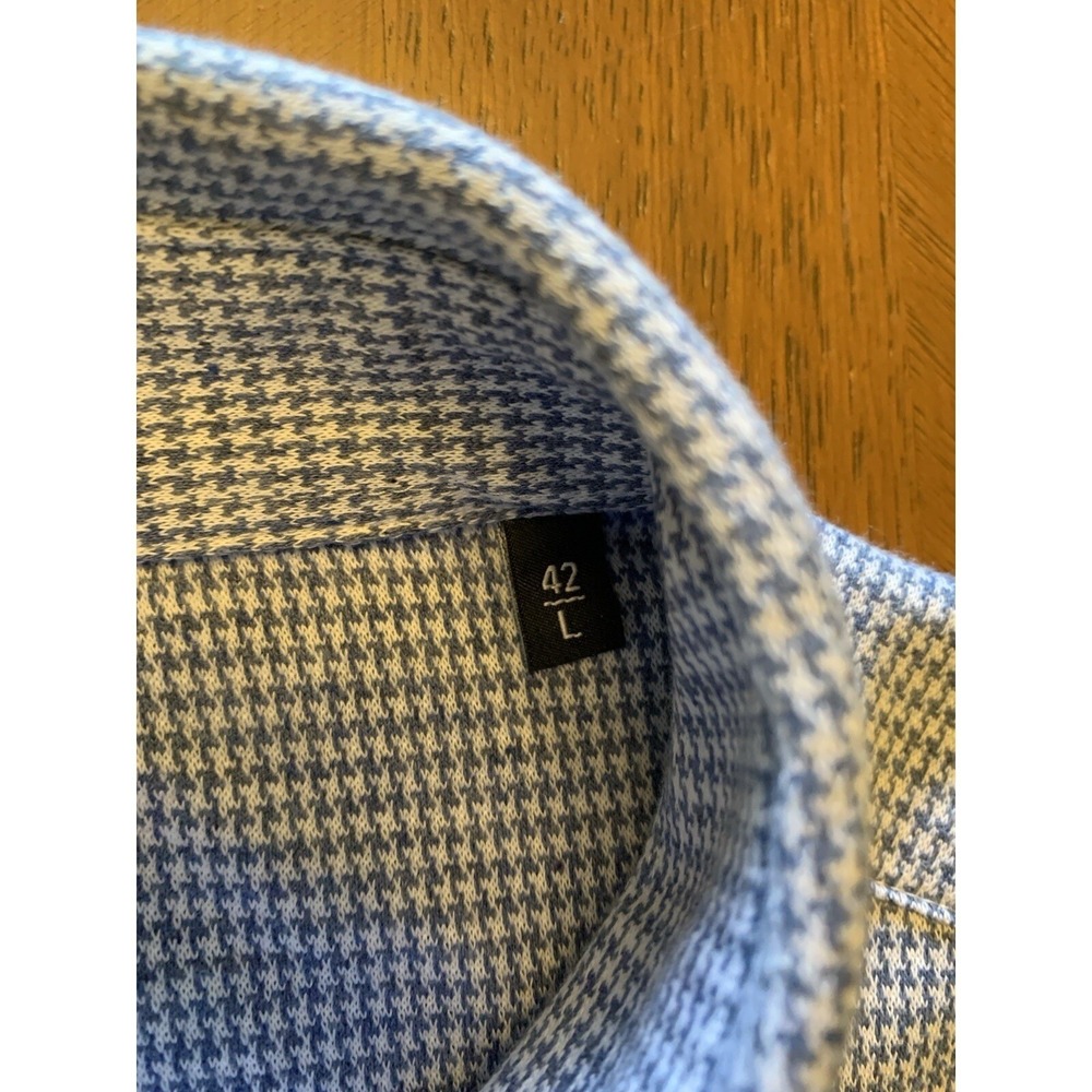 DIGEL Long Sleeve Button Up Shirt Mens 42L Blue Houndstooth Baumwolla Cotton NWT - Picture 6 of 16